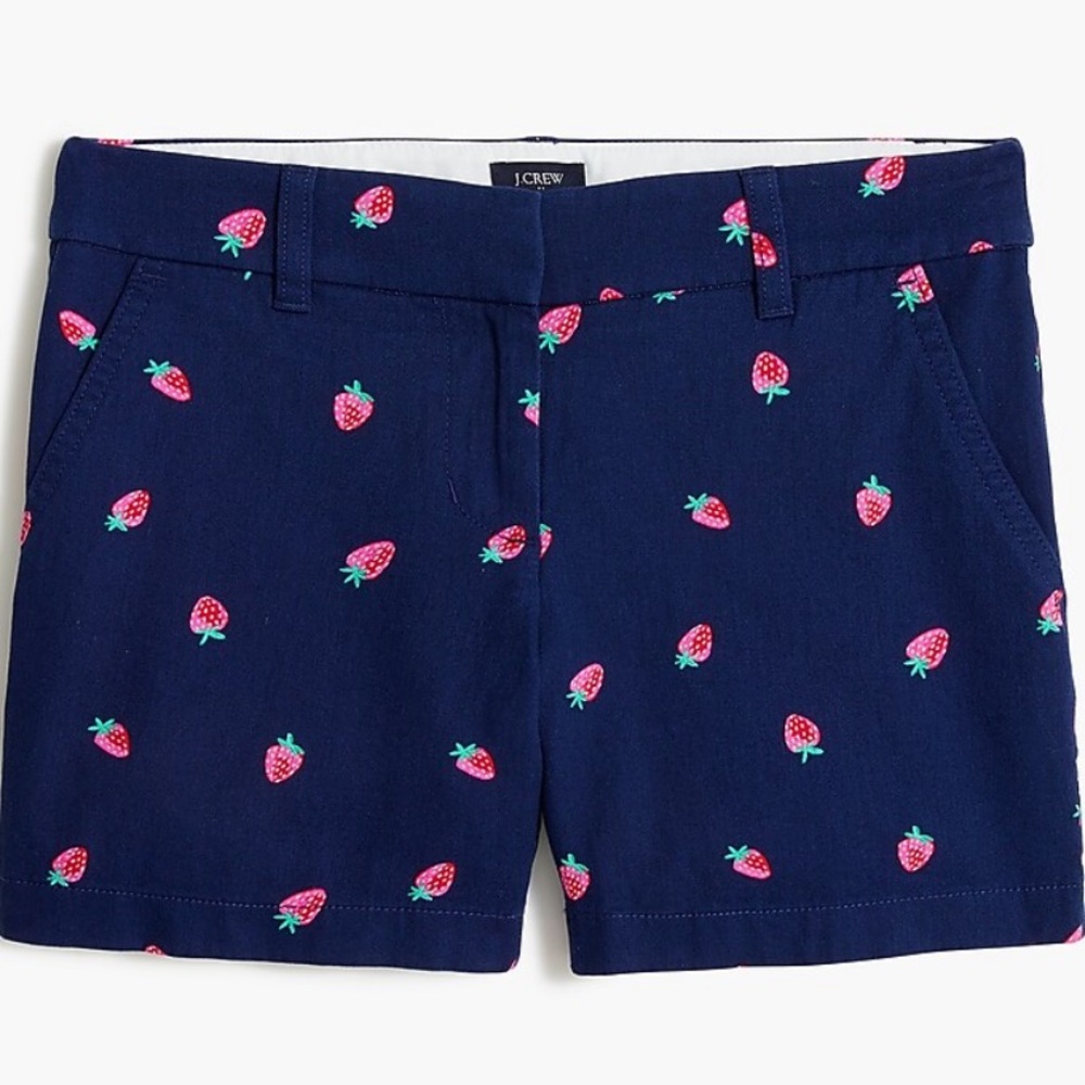 J. Crew Navy Shorts with Pink Strawberry Print